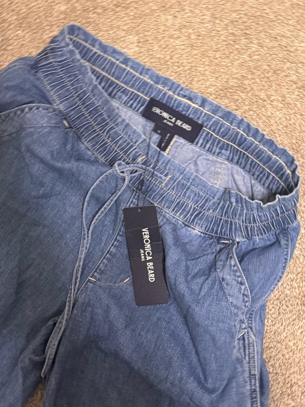 Veronica Beard Dunford High Rise Wide Leg Drawstring Jeans - Blue - Picture 7 of 9